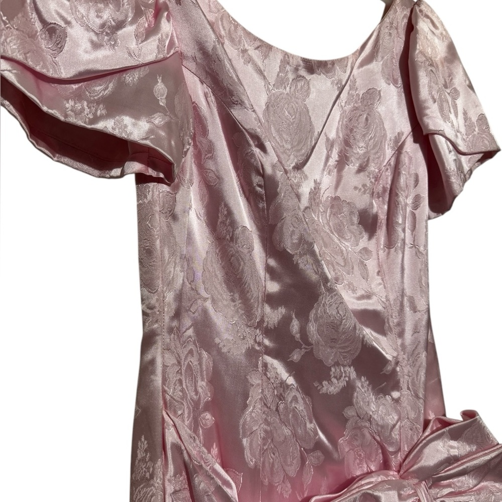 Vintage 1980s Pink Satin Floral Prom Formal Dress Size 8 Princess Diana Wedding - Picture 2 of 7